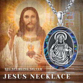 Jesus Necklace 925 Sterling Silver Sacred Heart of Jesus Pendant Jesus Pendant Christian Necklace Jewelry Gifts for Men Women