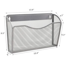 EASEPRES Mesh 3 Pockets File Organizer Hanging File Organizer Vertical Wall File Organizer Holder Rack, Silver
