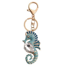 Ocean Seahorse Keychain for Women, Beach Seahorse Key Chain for Ladies, Cute Seahorse Summer Keychains, Blue Seahorse Vacation Keyring, Sparkling Rhinestone Seahorse Animal Keychain Accessories, Blue,
