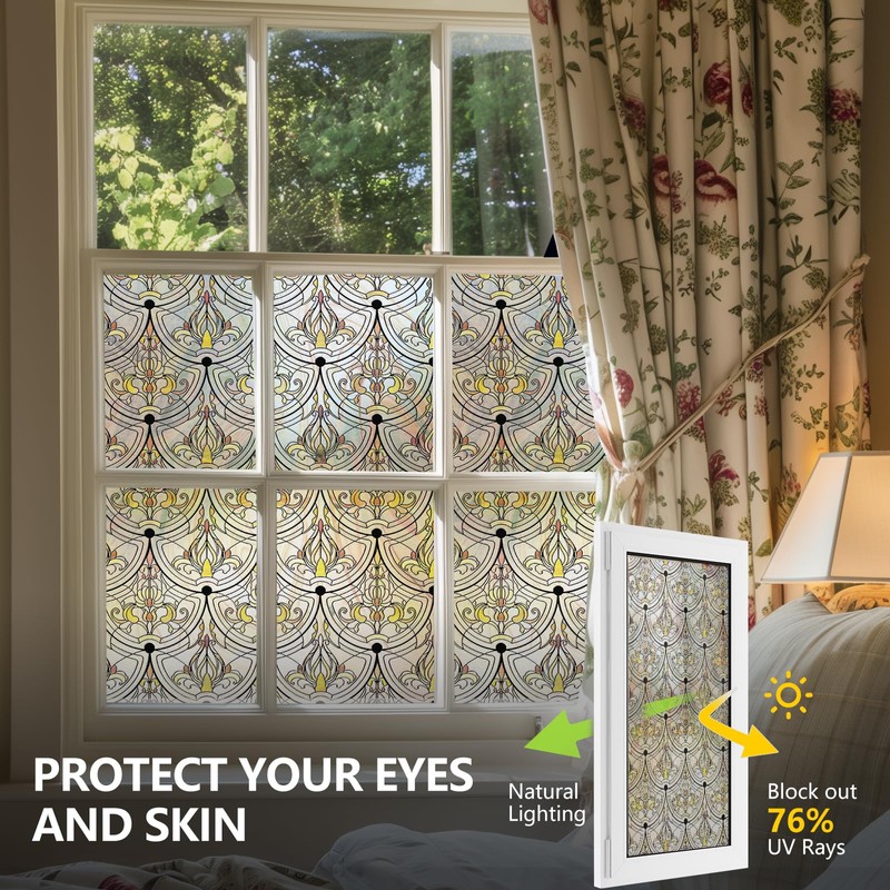 3D Stained Glass Window Film, Decorative Window Privacy Film for