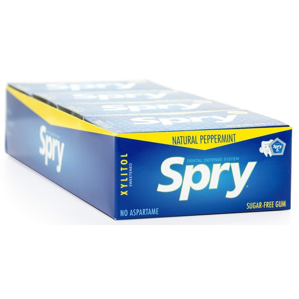 Spry Fresh Natural Xylitol Chewing Gum Dental Defense System Aspartame-Free Sugar Free Gum (Peppermint, 10 Count Blister Cards - Pack of 20)