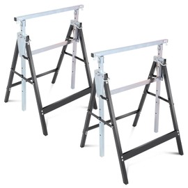 Auto Dynasty 2 Pack Saw Stand Sawhorse with Adjustable 7-Level Quick-Build Foldable Heavy Duty Miter Saw Horse Stand Max Capacity 440lbs, Black/Chrome