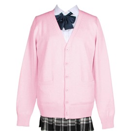 Niliv Cardigan, Girls, Uniform, Students, School Cardigan, Women's, V-neck, Loose, Unisex, 100% Cotton, High School, Middle School, Office (Pink)