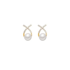 ONLYJUMP Bow Earrings with Pearl for Women Lightweight Faux Pearl Earrings Dangle Drop Earrings Gold Chunky Pearl Earrings CZ Diamond Pearl Earrings Wedding Jewelry (Pearl)