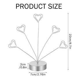 Quilax Heart-Shaped Photo Holders for Tables, 5-Branch Picture Frame Clips Holde for Tables, Birthday Party Decor