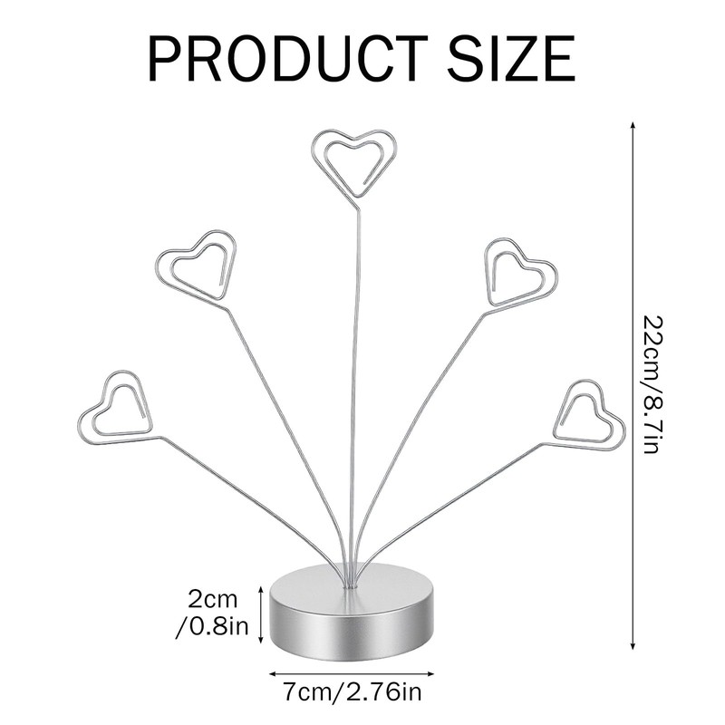 Quilax Heart-Shaped Photo Holders for Tables, 5-Branch Picture Frame Clips