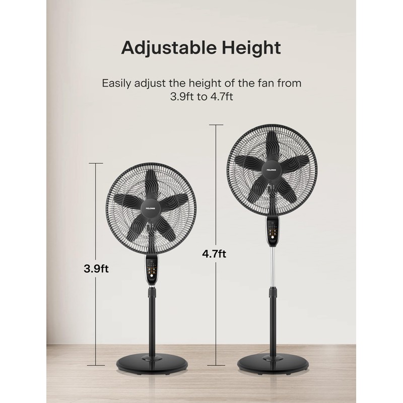 PELONIS PFS45A5BBB 18 inch 5-Blade Oscillating, Adjustable Standing Pedestal Remote,