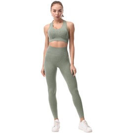 JOJOANS Women's 2-Piece Seamless Tracksuit Yoga Outfit Jogging Suit Set Leisure Suit, Green
