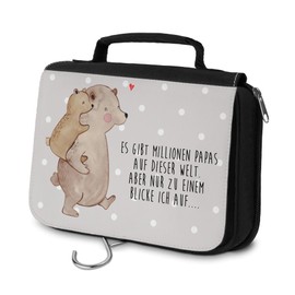 Mr. & Mrs. Panda Toiletry Bag Papa Bear, gray, Hand Drawn