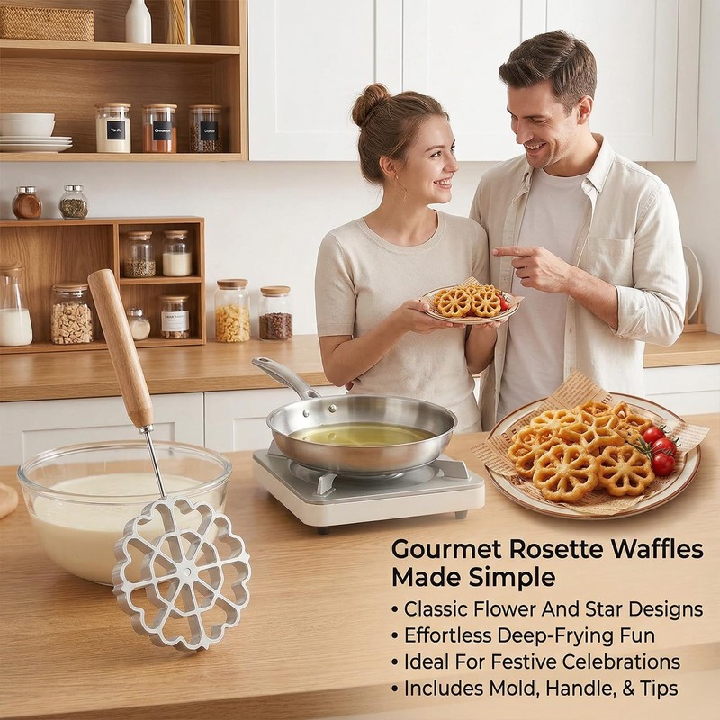 6 Pack Bunuelos Molds with Handles, Rosette Timbale Iron Set,