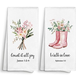 Sviojuce Christian Bible Verse Gardening Plants Kitchen Towels 16x24 Set of 2, Spring Flower Dish Towels Cloths Dishcloths Gifts for Gardening Plant Lovers, Floral Decor Kitchen Bathroom Hand Towel