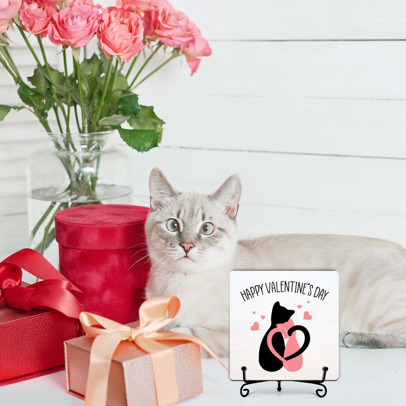 YSTEP Valentine’s Decor, 5x5 Inch Wooden Plaque with Iron Stand,
