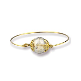 Dandelion Seed Glass Ball Bracelet - Dandelion Seeds Bangle - Make a Wish - Bangle with Real Dandelions - Gold plated Nature Inspired Jewelry - Dandelion Anniversary Birthday Gift for Women Girls