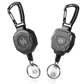 SHENGXIN 2 Pack Retractable Keychain Heavy Duty Carabiner Badge Holder, Tactical ID Badge Reel with 32” Steel Retractable Cord, 8.0 OZ