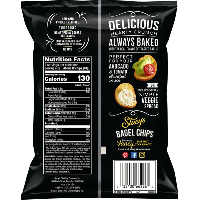 Stacy's Toasted Garlic Flavored Bagel Chips, 7 Ounce (Pack of