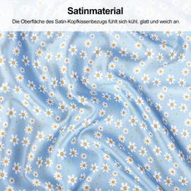 Lirex Satin Cushion Cover with Zipper, Polyester Satin Cushion Cover for Hair, Smooth Floral Blue Daisy Flower 50 x 70 cm