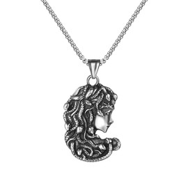 Aroncent Medusa Necklace Snake Head Viking: Men Women Ancient Greek Mystical Mythology Snake Pendant Chain Runes Amulet Gothic Punk Nordic Viking Jewellery Silver, Stainless Steel, No Gemstone