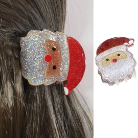 Christmas Hair Clips, Santa Claus Hair Claw Clips Glitter Xmas Hair Jaw Clips Acrylic Clamp Clips Nonslip Hair Barrette Clips Small Catch Clips Christmas Hair Accessories Cute Claw Clips for Thin Hair