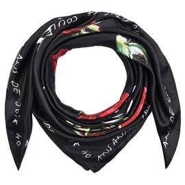 corciova Large Square Tie Satin Headscarf Silk Like Lightweight Scarf Hair Sleeping Wrap for Women Black Rose Floral Bandana