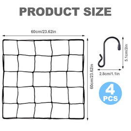 Plant Support Scrog Net,Elastic Plant Netting 60cm x 60cm,Grow Tent Trellis Netting,Plant Support Netting with 4 Hooks,Plant Netting for Grow Tents, Gardening and Flower Plants(Black)