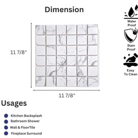 TDPW-SWM2X2-419 Satori Statuario White and Grey 1-7/8 Inch Square Matte Glazed Porcelain Floor Wall Tile Backsplash for Kitchen, Bathroom Shower, Accent Decor (Box (5 Sheets))