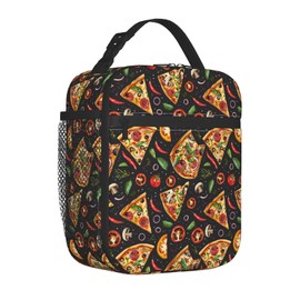 ainori Reusable Pizza Lunch Box for Kids Girls Boys Women Adult, Insulated Mexican Food Lunch Bag,Polyester Cooler Handbags Case for School Picnic Work Travel Beach or Hiking (Black)