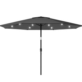Pure Garden Patio Umbrella with Lights - 10 ft Outdoor Sun Shade Canopy with 32 Solar LEDs - UV 30+ Protection LED Umbrella (Gray)