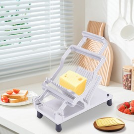 WUSILILU Commercial Cheese Slicer with 1/2cm Stainless Steel Wire Cutter, Aluminum Alloy Adjustable Kitchen Fruit Vegetable Handmade Soap Cutter Tools, Clear Precise Grid Scale Lines, Replaceable