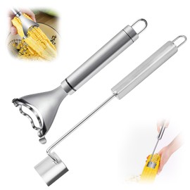 2 Pcs Stainless Steel Corn Peeler and Stripper Tool Set, Corn Stripper Cob Stripper Tool,Corn Stripper for Corn on the Cob Remover Tool，Corn Thresher with Ergonomic Handle，Kitchen Gadget