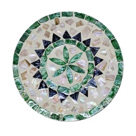 Mitoltpoci 7.5 Inch Tabletop Mother of Pearl Shell Placemat plate – Round Decorative Heat for Table or Kitchen, Cabinet, Sea Shell Inlay Wood Charger Plates for Dining (Bohemia)