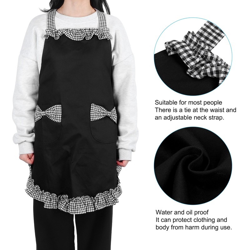 Bowknot Apron Multifunctional Cooking OilProof Waterproof Antifouling Apron for Kitchen(Black