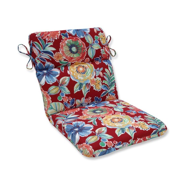 Pillow Perfect Bright Floral Indoor/Outdoor 1 Piece Split Back Round Corner Chair Seat Cushion with Ties, Deep Seat, Weather, and Fade Resistant, 40.5" x 21", Red/Blue Colsen, 1 Count