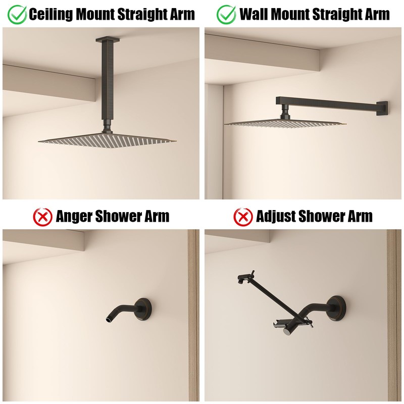 BESy 12 Inch Rain Shower Head, 12" Square Rainfall &