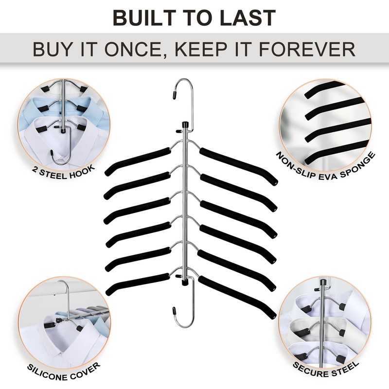 TOPIA HANGER Clothes Hanger Space Saving, 6 Tier Shirt Coat