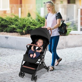 HONEY JOY Lightweight Baby Stroller, Compact One-Hand Luggage-Style Travel Stroller for Airplane, Fits Airplane Cabin & Overhead, Self-Standing Toddler Stroller w/Adjustable Backrest/Canopy(Black)