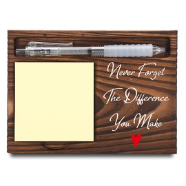 Appreciation Gifts for Coworker, Thank You Gifts, Never Forget The Difference You Make Sticky Note Holder, Post-it Note Dispenser for Desk, Wooden Post-it Note & Pen Holder 6.5" x 4.7" - FTA115