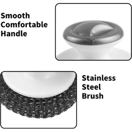 Stainless Steel Scrubber with Handle Steel Wool Scrubber Tool for Cleaning Dishes Scrubbing Scouring Brush Pad Durable Ideal for Kitchen and Household Uncoated Cookware Pots Pans Sink