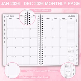 2026 Planner - Monthly Planner Runs January 2026 to December 2026, 6.25" x 8.25", 12 Monthly Tabs, 14 Notes Page, Inner Pocket, Flexible Cover with Twin-Wire Binding, Planners 2026, Pink