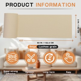 Fadoub Leather Repair Patch, 3 x 60In Self Adhesive Leather Repair Tape Kit for Furniture, Couch, Sofa, Office, Car Seats, Car Interior, Vinyl Repair Kit (Beige)