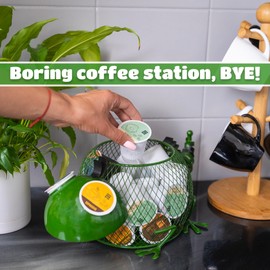 Coffee Pod Organizer - Home Coffee Bar Functional Décor - Café Station Countertop Storage Accessories (Green Iguana)