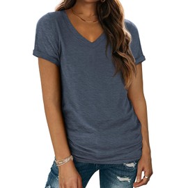 T Shirts Short Sleeve V Neck Tees Womens Fashion Tops Loose Fit Lightweight Casual Summer Outfits Clothes 2025 Navy Beach