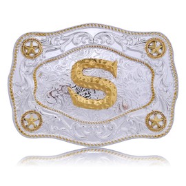 Absbolo Western Belt Buckles Initial Letters ABCDJMR to Z Large Gold Rodeo Cowboy Belts Buckle for Men Women S