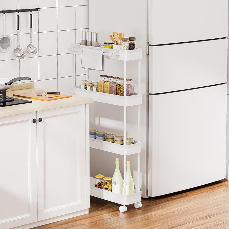 4 Tier Slim Storage Cart with Rolling Wheels (15.3" L