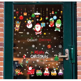 Christmas Stickers, Wall Stickers, Christmas Electrostatic Stickers, Window Stickers, Removable, Christmas Decoration, Snow, Santa, Snowflake, Reindeer, Set of 4, Christmas Decoration, Merry Christmas Room Interior