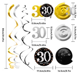 70th Birthday Decoration Spirals Set, Silver Black Gold 70th Party Swirl Birthday Decorations, Foil Ceiling Hanging Swirl Decoration for Woman Man Anniversary Wedding Party Decoration, 18 Pieces (70)
