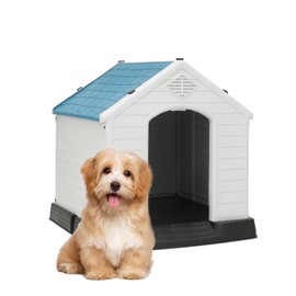 MoNiBloom Plastic Dog House for Small Dogs, Outdoor Insulated Doghouse Puppy Shelter, 19.5 Inch Weather & Water Resistant Pet Crate with Air Vents and Elevated Floor