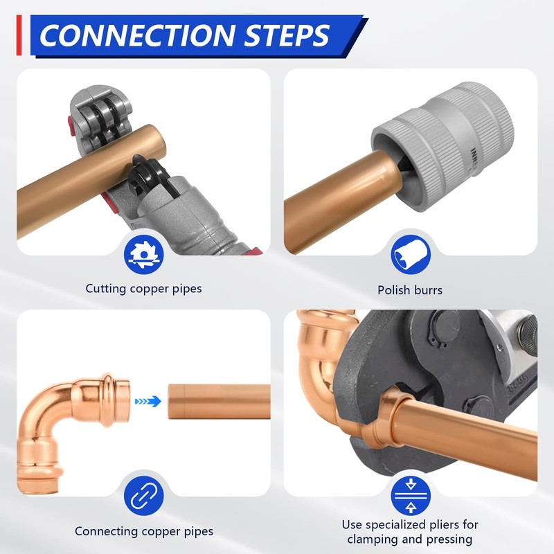 YVSKM 1/2" Copper Press Fittings Assortment Kit – 2 Tees,