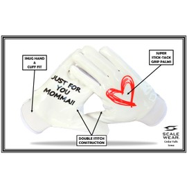 Scale Wear Design Just for You Momma Football Gloves Sticky Tacky Pro Grip Super Palms Boost Your Game Glove Sizes Youth Adult Mens (White, Youth - Small)