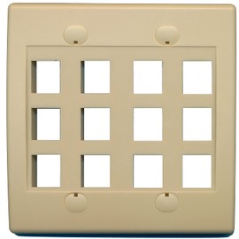 RiteAV - Keystone Wall Plate Double Gang 12-Port (1 Piece Flush) - Ivory