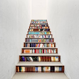 AILEGOU 3D Stair Stickers Decals Brick Staircase Decals Removable Tile Stair Risers Decals Decor Peel and Stick 13-STAIRS Bakeplash Decals for Stair 39.3Inch x 7.08Inch x 13Pcs(Bookcase)